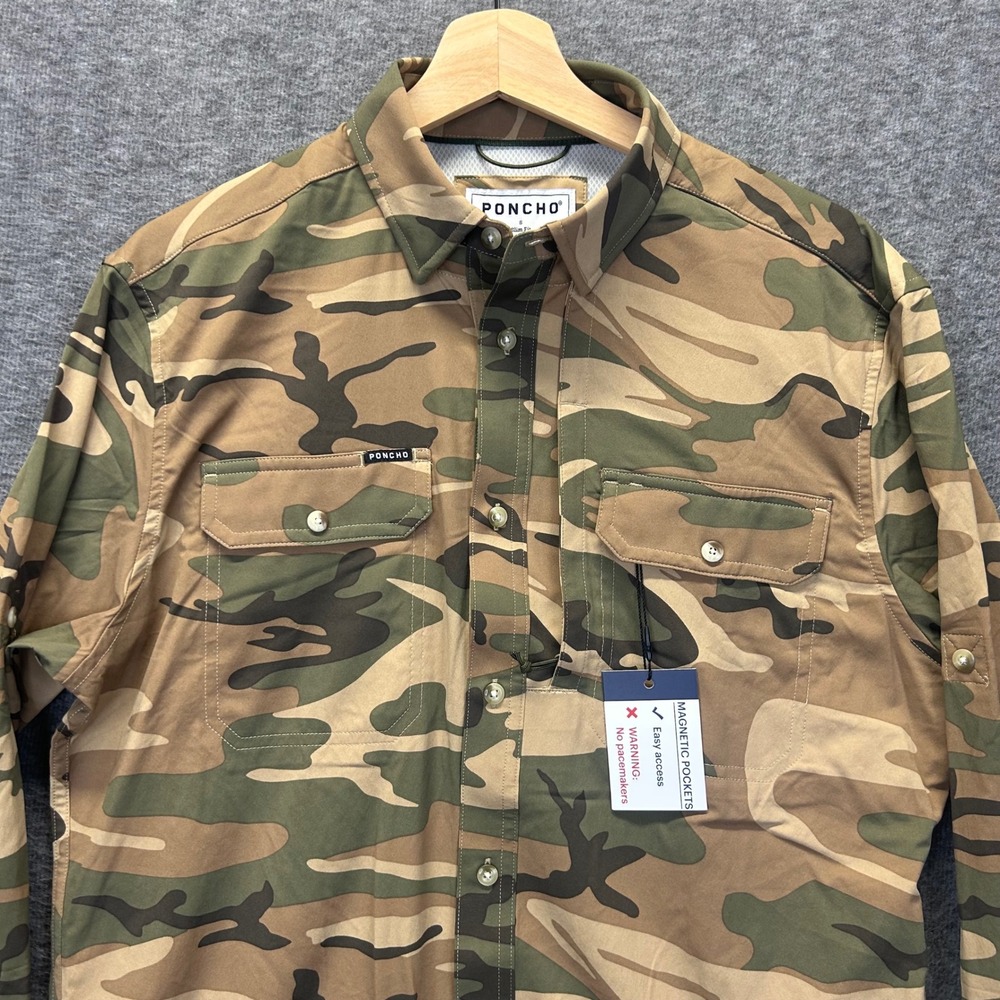 Poncho Outdoors Mens Camo Performance Shirt Slim Fit Magnetic Pockets Small